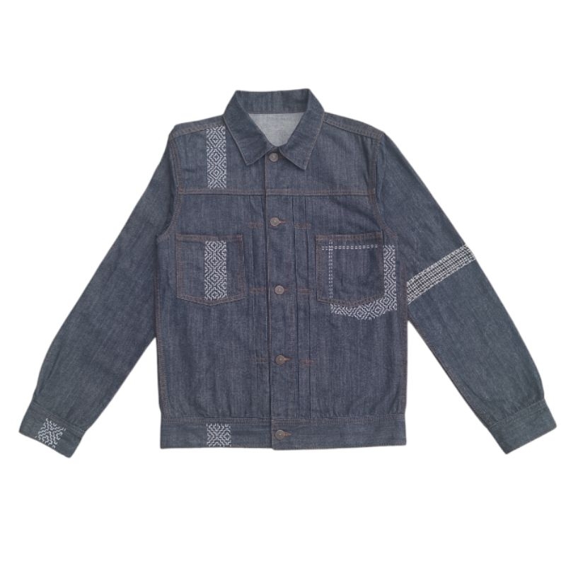 Jacket Denim Blue Indigo Arteesan Patchwork Pattern Asanoha Sashiko