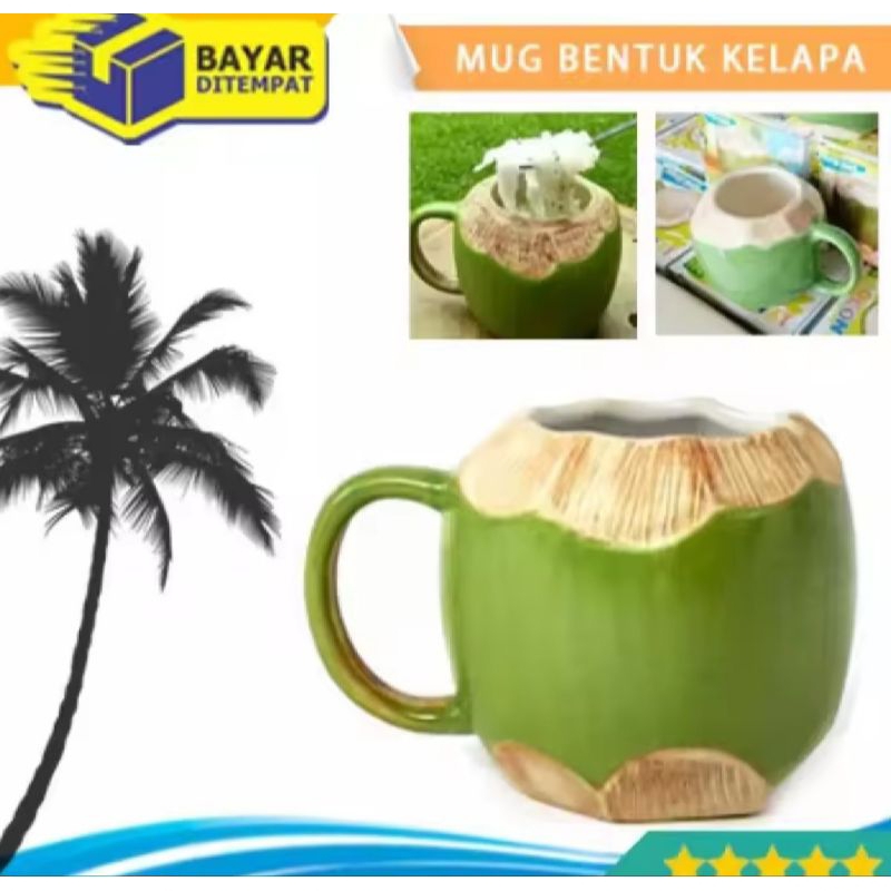 gelas mug bentuk kelapa muda hijau 300 ml