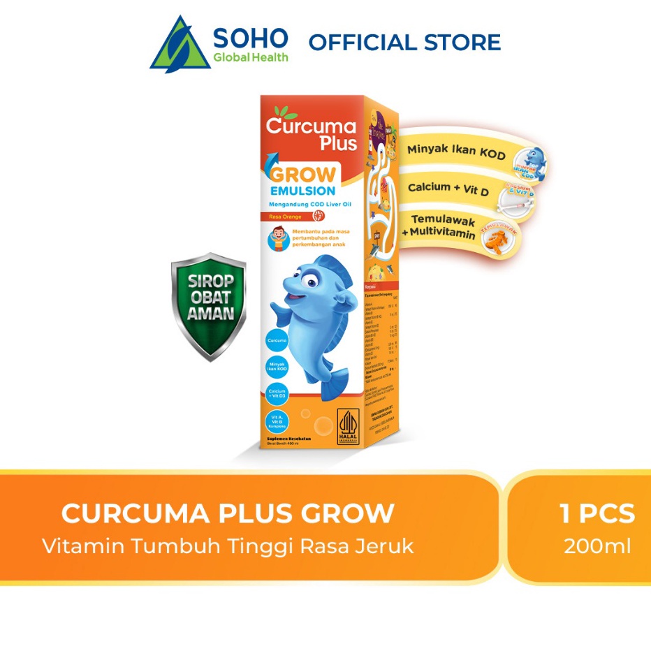 Curcuma Plus Grow Emulsion SuplemenVitamin Anak Untuk Pertumbuhan dan Nafsu Makan Anak Rasa Jeruk 2m