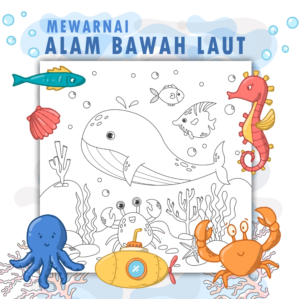

25 Lembar A5 | Kertas Mewarnai Tema Dunia Laut | Kertas Mewarnai Isi 25 Gambar Berbeda