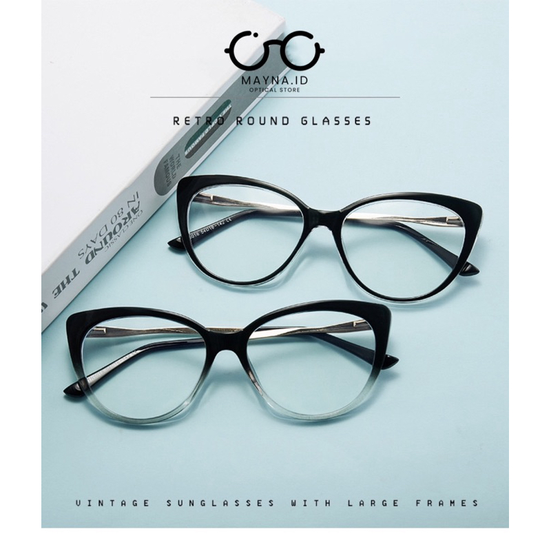 Frame Kacamata Wanita CATEYE Mewah M5018 PLASTIK TITANIUM Tangkai PER  - FREE MINUS Dan CYL
