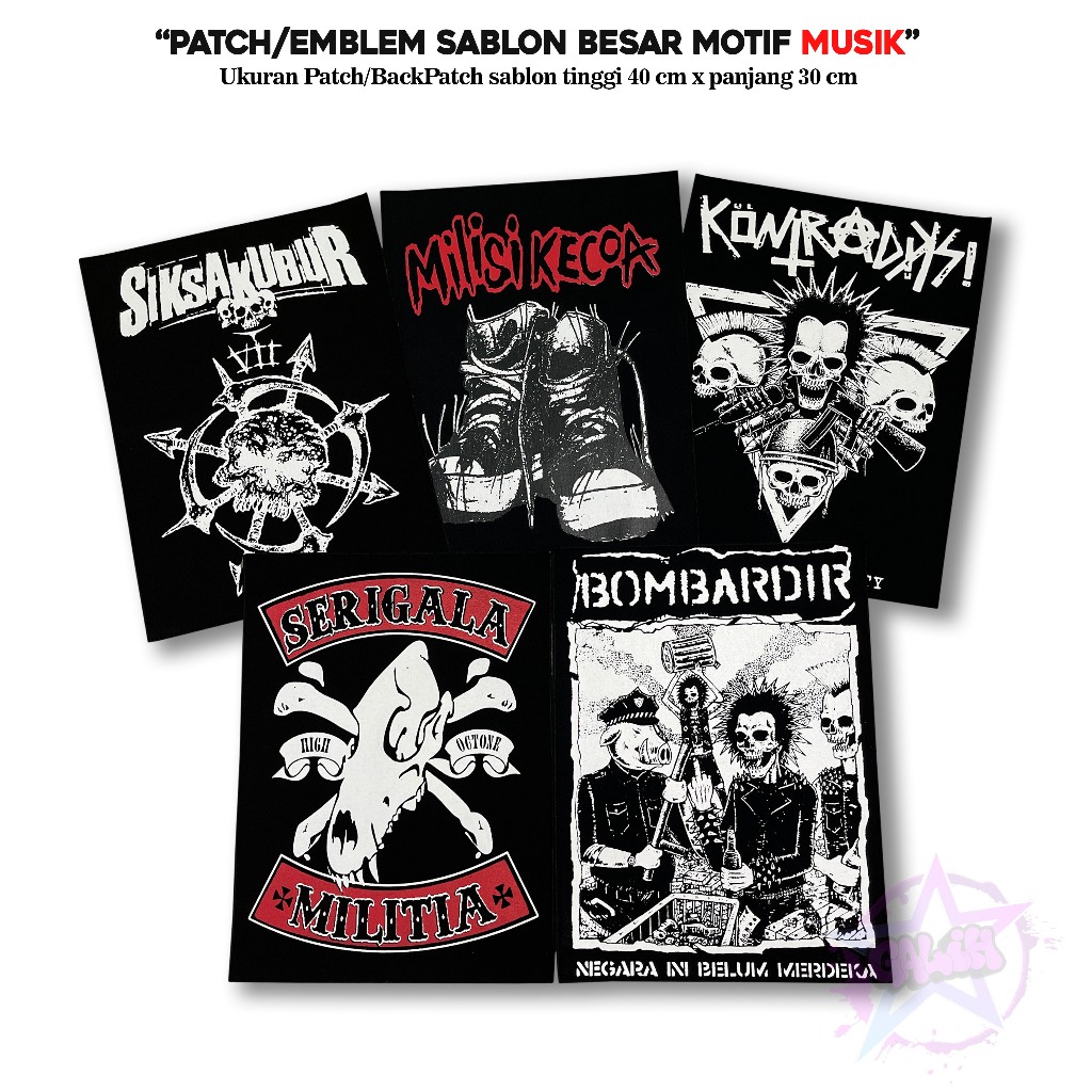 Patch Bombardir Emblem Sablon BackPatch Motif Musik Patch Band Metal Aksesoris Jahit Patch Punk Iron