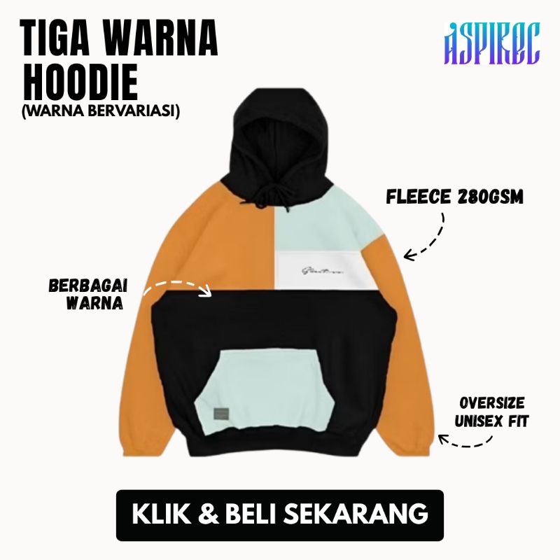 AspireC - Jaket Sweater Hoodie Keren bahan Premium Mix Warna Color kupluk Hitam hoodie keren hoodie 