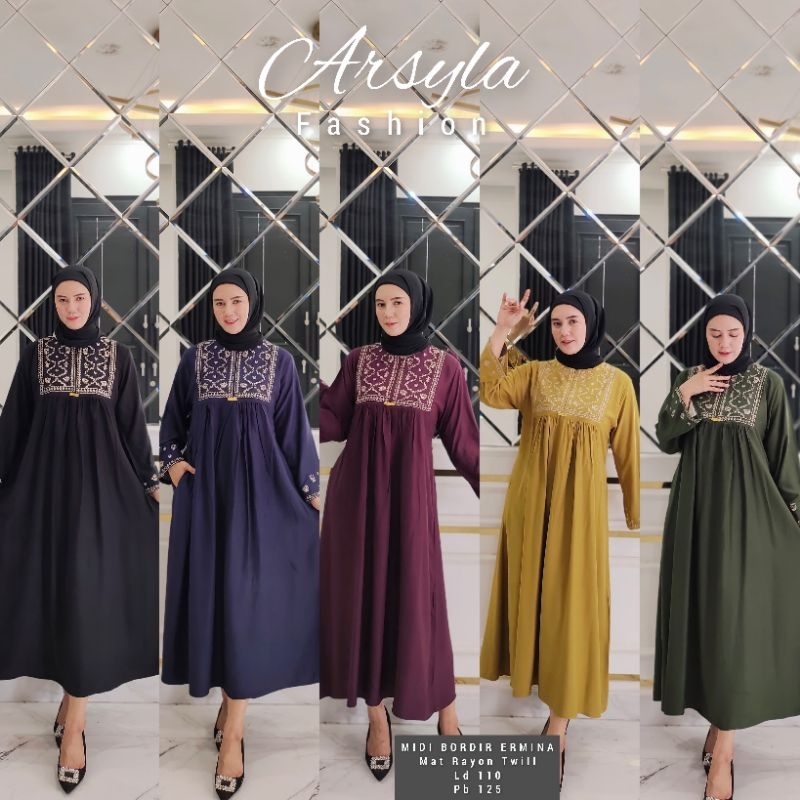 MIDI DRESS ERMINA//MIDI ARSYLA RAYON PREMIUM //MIDI DRESS MOTIF  BUNGA//MIDI BUSUI
