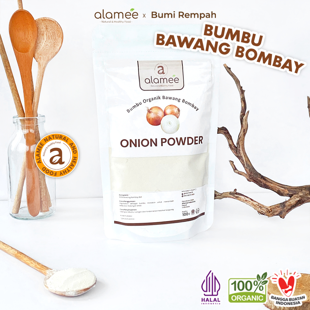 

ALAMEE Bawang Bombay Bubuk Onion Powder Ground Spice Bumbu Bombai Dapur Organik Tanpa Campuran 100g