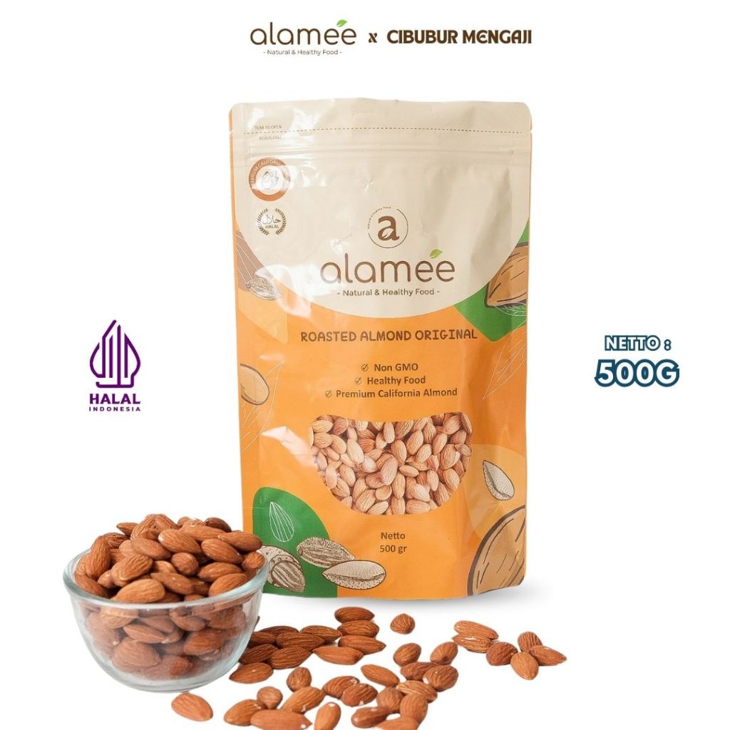 

ALAMEE Kacang Almond Panggang Kupas 500gr Premium Almond Roast Roasted Grade A California