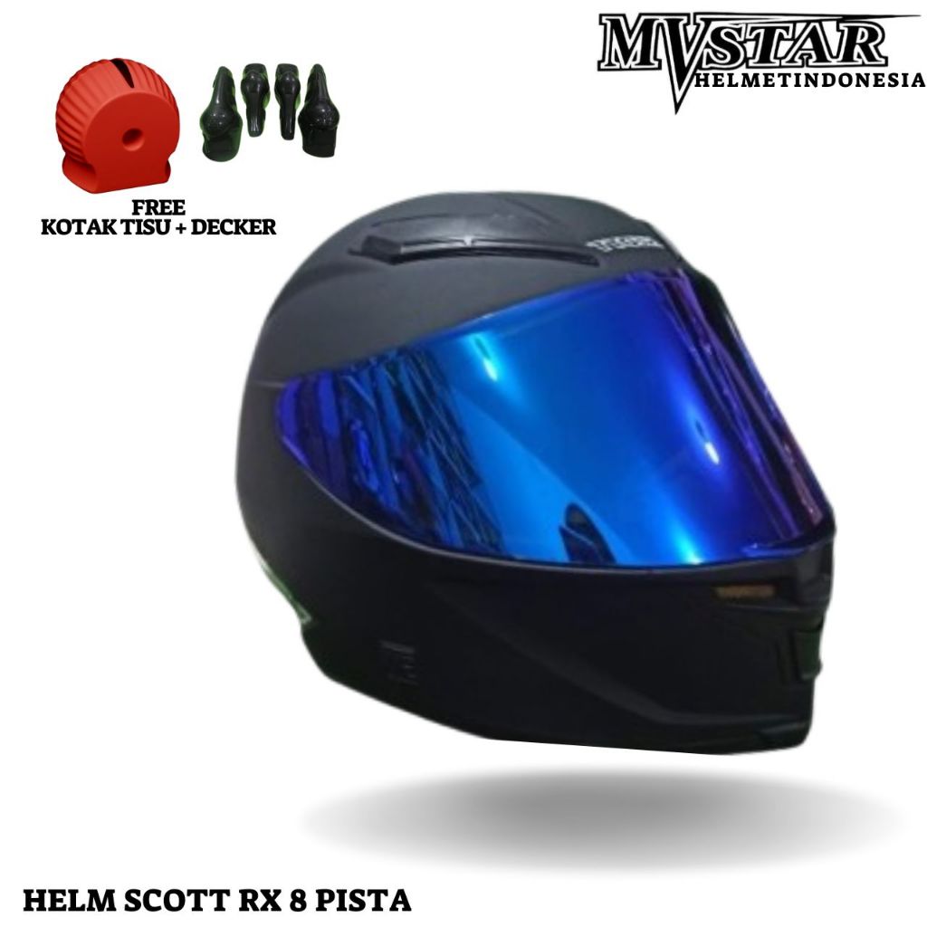 [ PROMO FREE DECKER ] Helm Scott RX 8 Pista / Helm Full Face Paket Ganteng Free Busa Helm