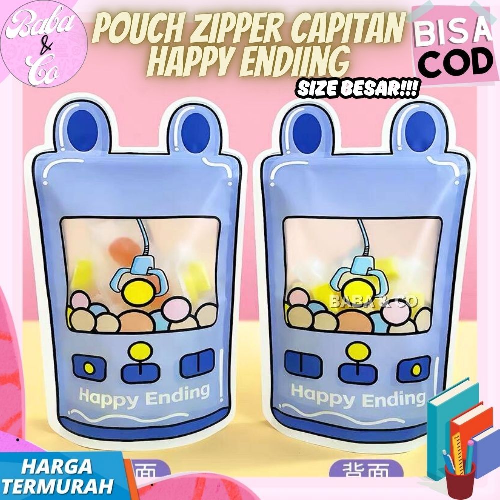 POUCH ZIPPER BESAR MOTIF MESIN CAPIT HAPPY ENDING ZIPPER KLIP PLASTIK KLIP POUCH MESIN CAPIT CLAW MA