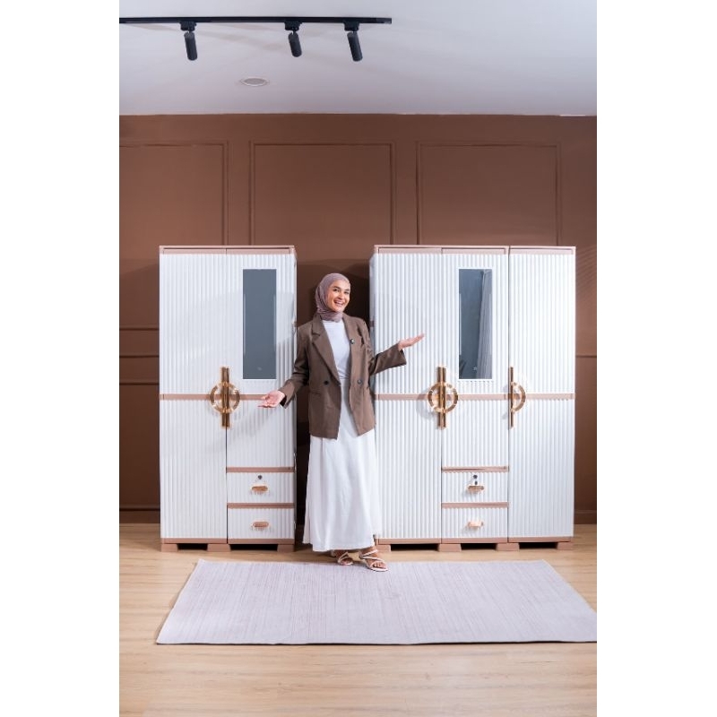 Lemari Putih Plastik Elegant Minimalis Gantungan/Lemari Pakaian 2/3/4 pintu  OTC Luxury putih Olympl