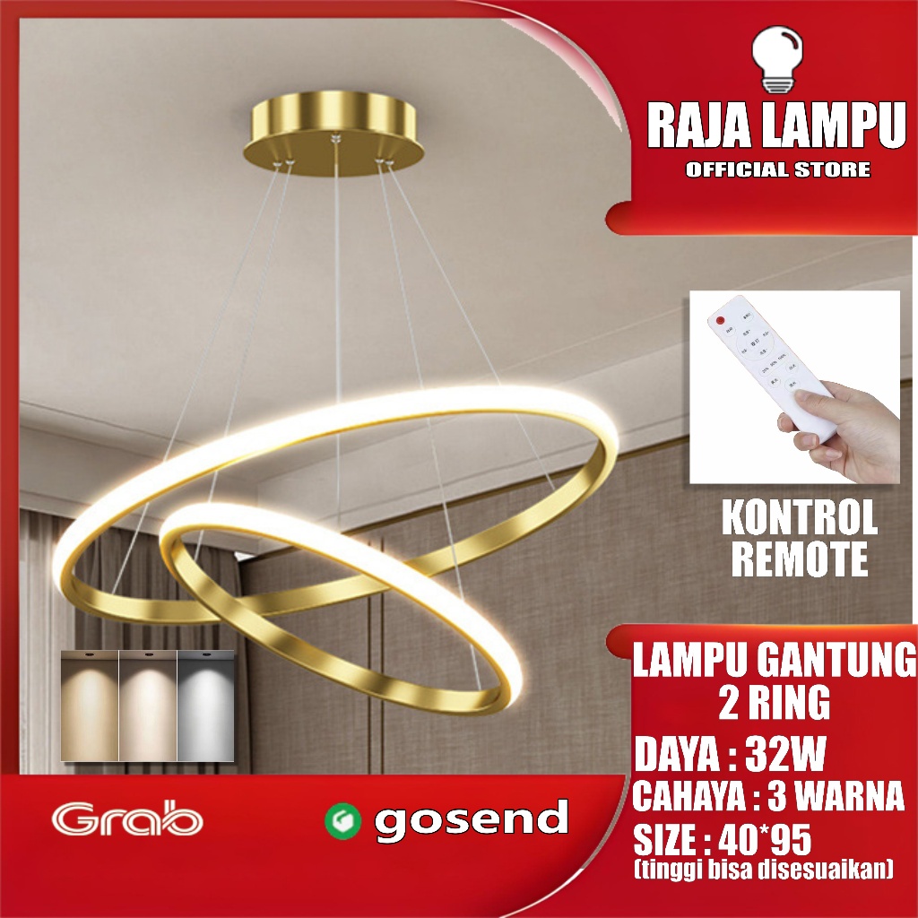 【RAJA LAMPU】Lampu Gantung LED 2 Ring Modern Untuk Kamar Tidur  Lampu Gantung Lampu Plafon LED Lampu 