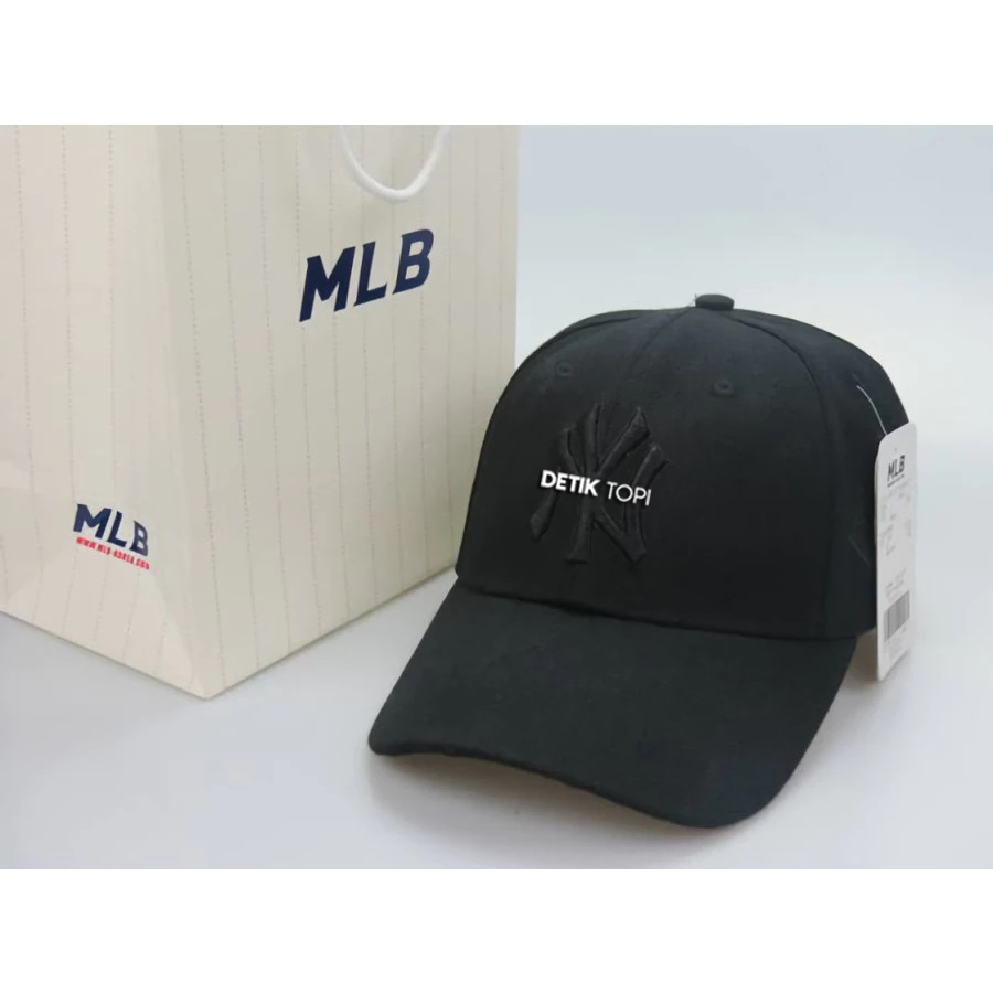 Topi Korea NY MLB New York Yankees Major League Baseball Fashion Hitam All Black Bordir Premium Bran