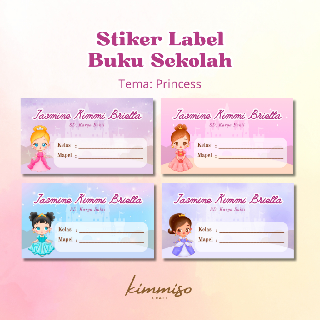 

[Kimmiso] Stiker Label Nama Buku Sekolah Tema PRINCESS Harga Satuan (Mohon Baca Deskripsi)