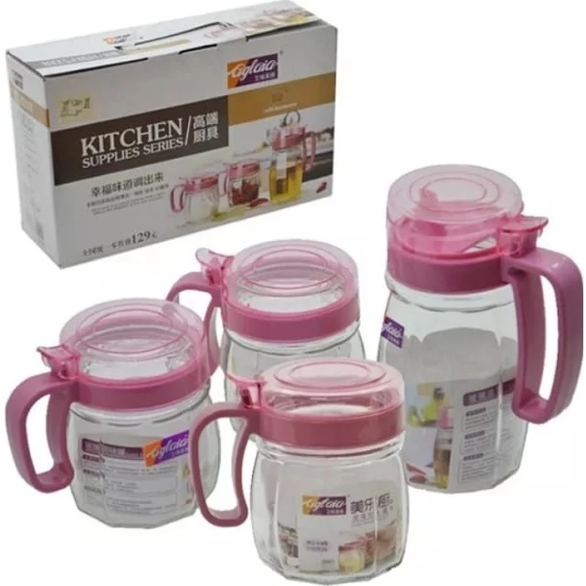 TEMPAT BUMBU DAPUR / BAHAN KACA TUTUP PLASTIK KITCHEN JAR SET