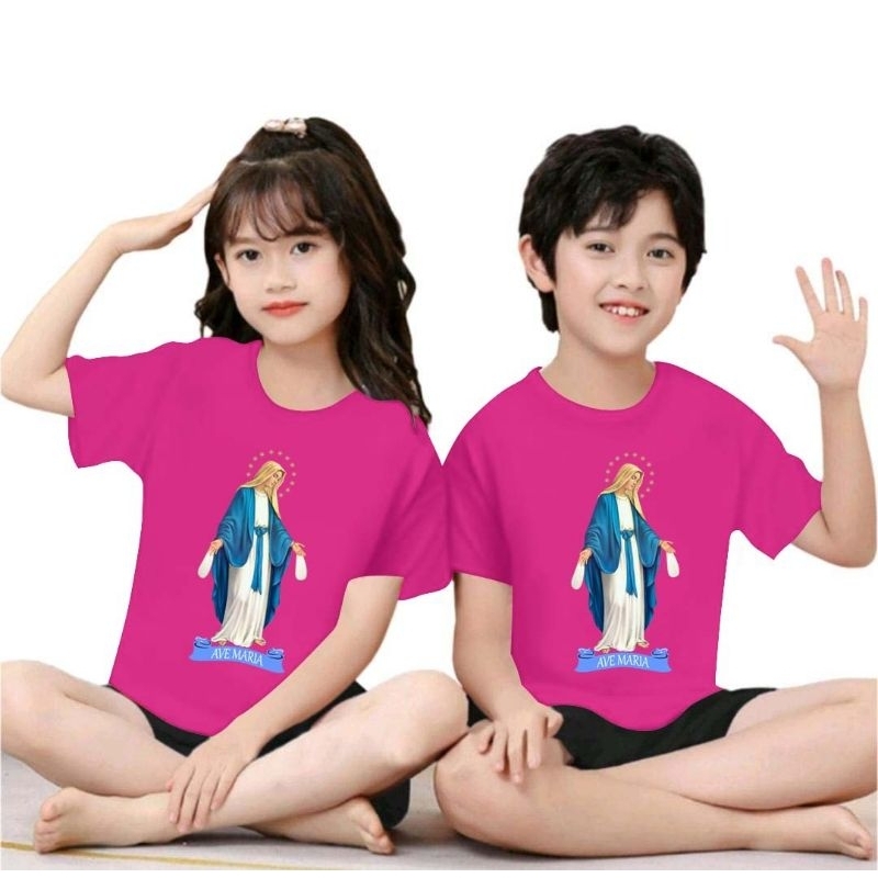 Kaos Bunda Maria Rohani Katolik / Atasan Baju Anak anak Unisex Lengan Pendek