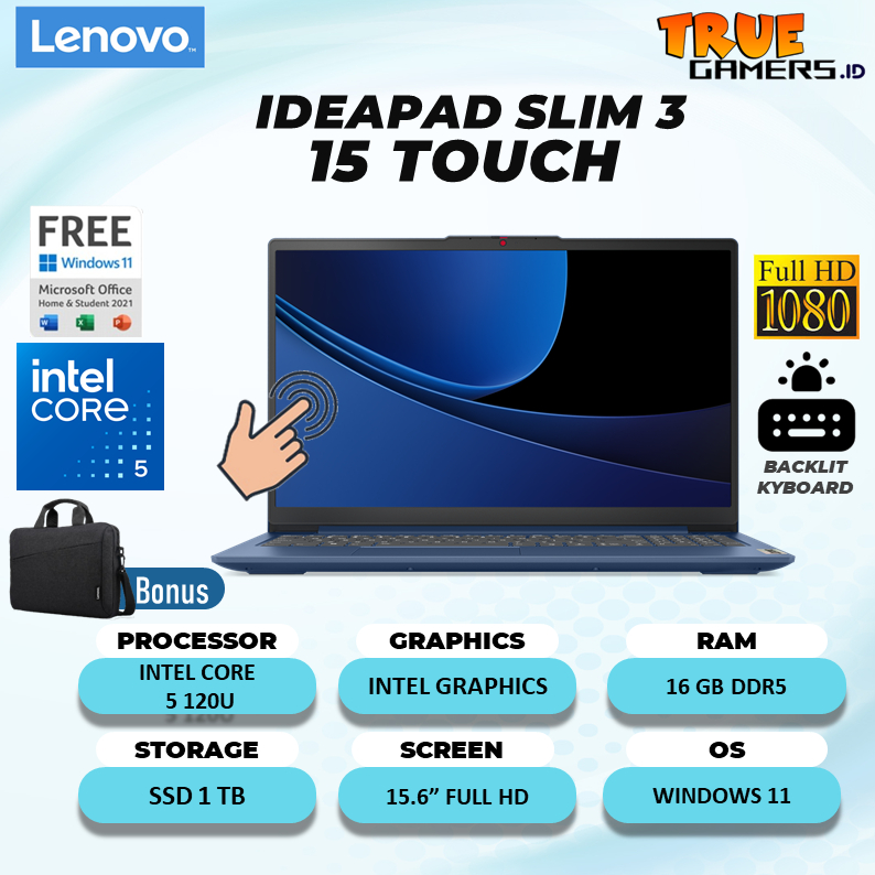 LENOVO  IDEAPAD SLIM 3 15 TOUCH I5 1235 8GB 512GB W11 15.6FHD