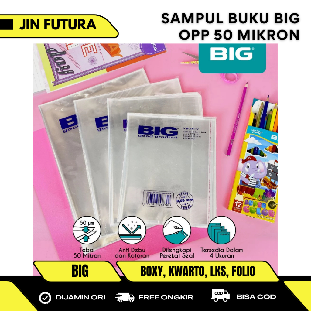 

BIG - Sampul Buku Plastik OPP Tebal 50 Mikron Kwarto Boxy Folio LKS