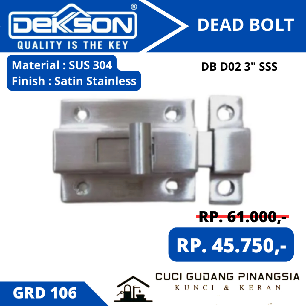 DEKKSON GRD 106 GRENDEL SLOT PINTU DB02 SSS SUS 304