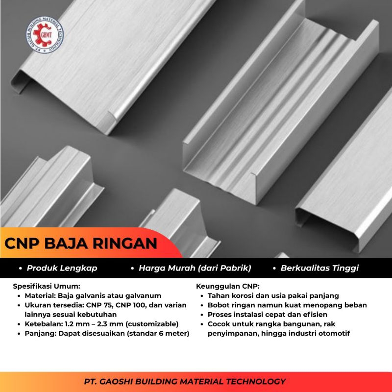 Kanal C CNP Baja Ringan Galvalum/ CNP Galvalume untuk Rangka Atap / Dinding/ Besi CNP Baja Ringan Ta