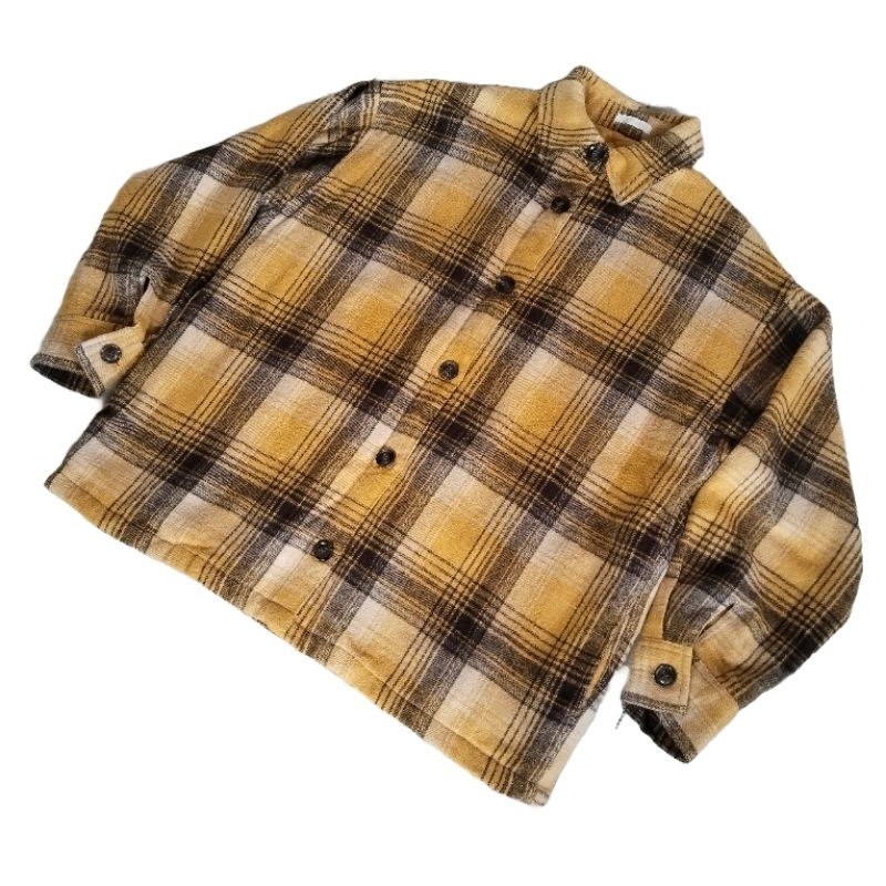 Lunacion Unisex Reguler Casual Work Jacket Flanel Wool (Inner Quilted) Yellow Brown size L