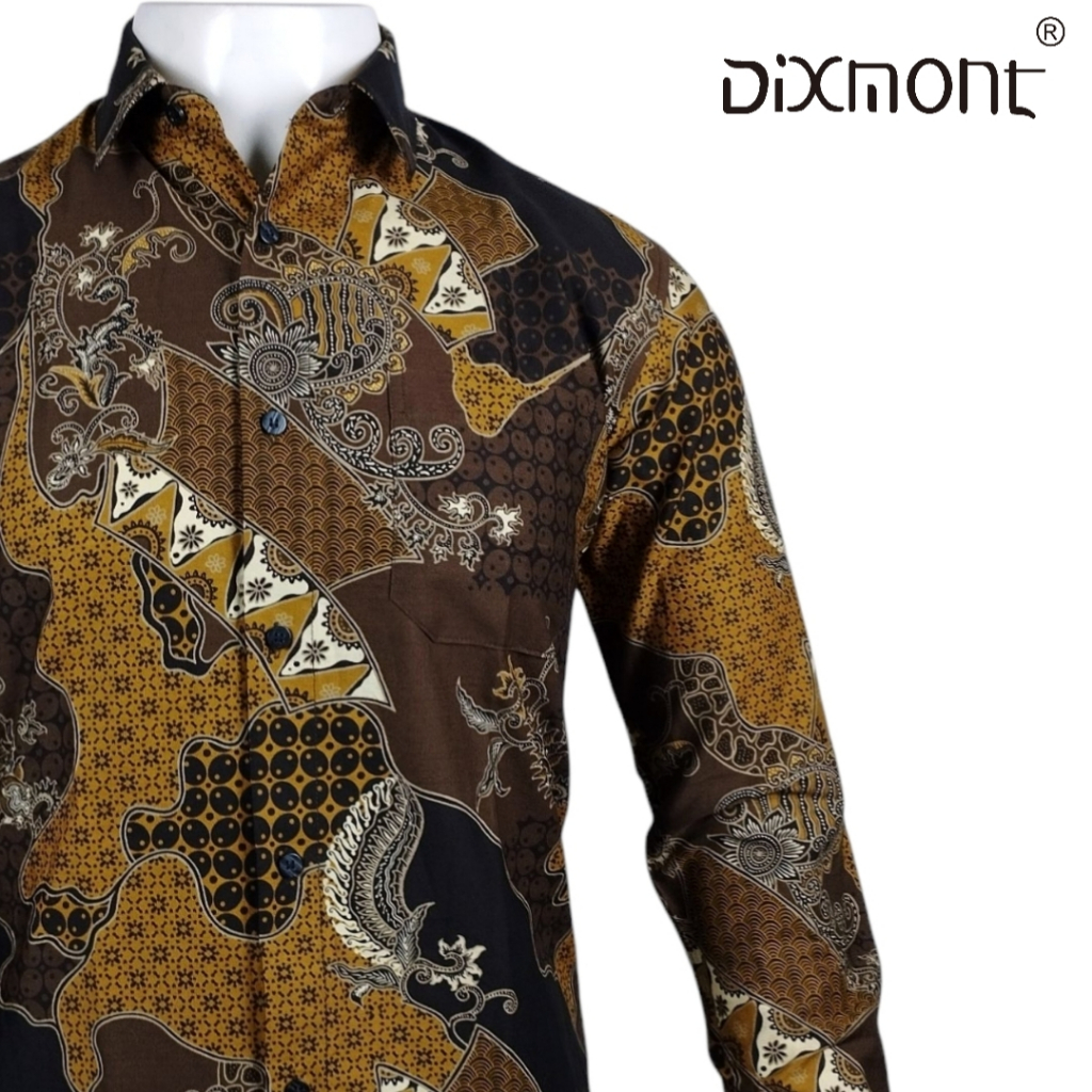 Dixmont Kemeja Batik Pria Basic Formal Lengan Panjang Hem BL00225