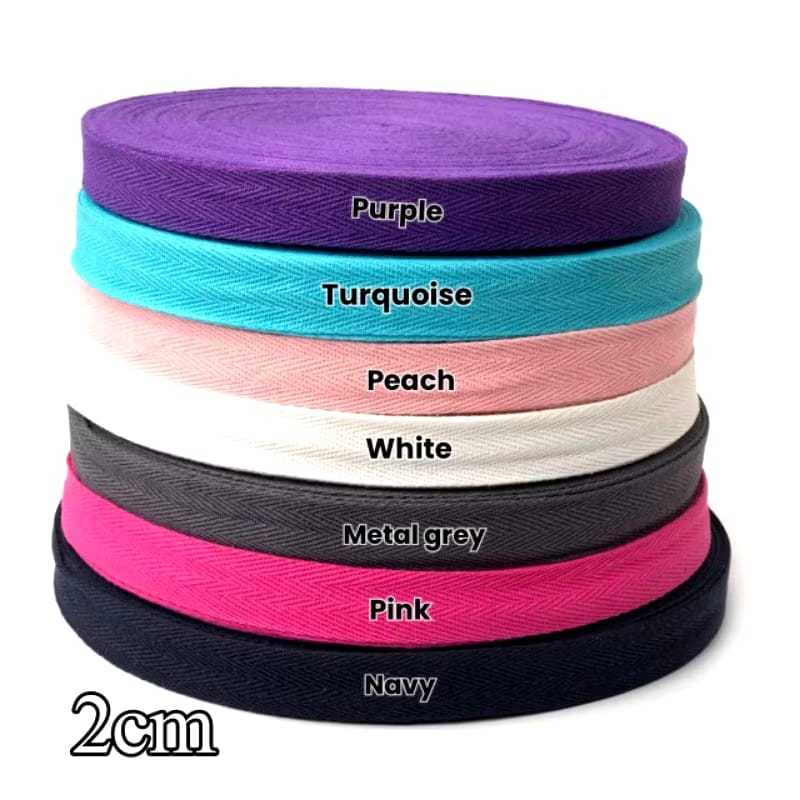 

50 YARD - 2CM | PITA KATUN | TALI GULING | TWILL COTTON TAPE | TWILL TAPE