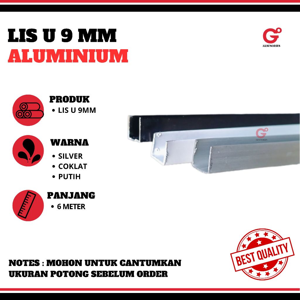 CHANNEL U / LIST U ALUMINIUM 9x9x9 MM (GRATIS ONGKOS POTONG)