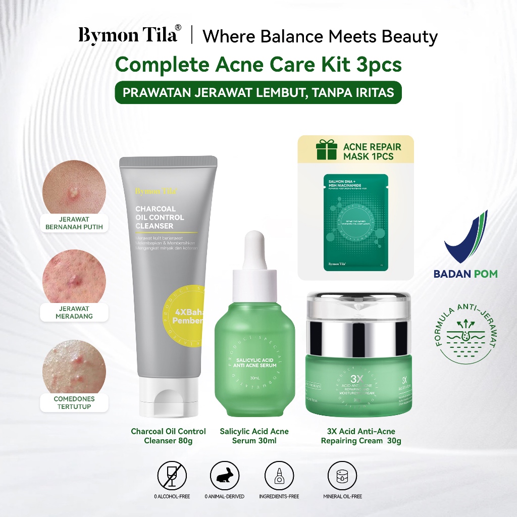【Beli 3 Gratis 6】BymonTila Anti-Acne Skincare Set | 4-in-1 Complete Acne Treatment Kit