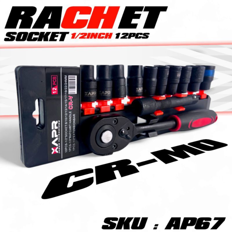 kunci rachet dan mata shock Gagang Rachet 1/2inch Gigi 24 Handle Rachet Gagang kunci sok AP67 8-24mm