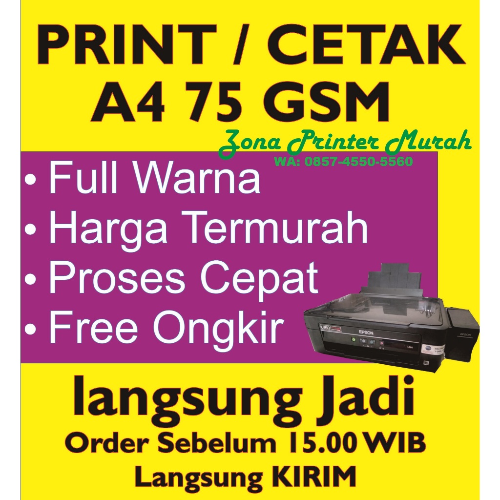 

Print / Cetak HVS A4 75 GSM full warna murah meriah Tugas, Skripsi, Brosur, Makalah, Modul, dokumen