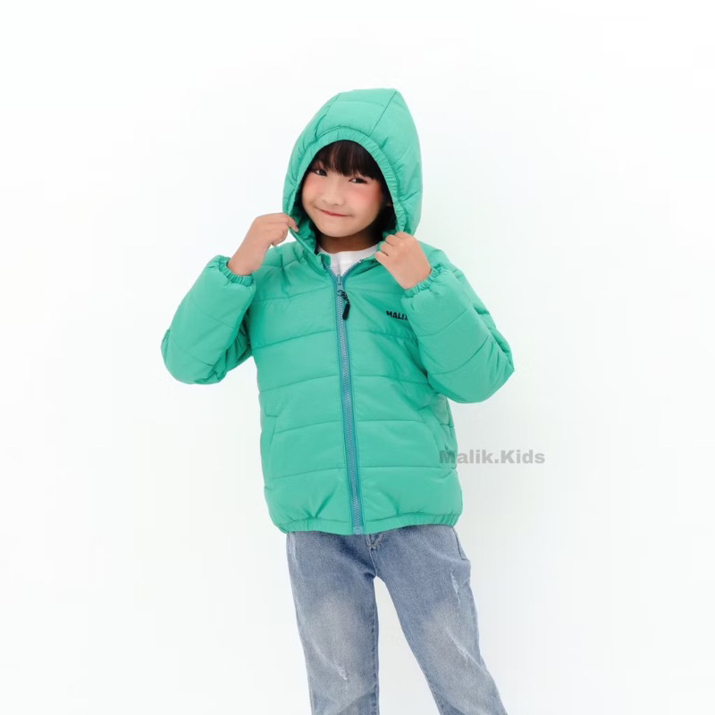 jaket kembung hoodie anak anak Usia 3-10 tahun , puffer kembung tebal hangat warna hijau tosca