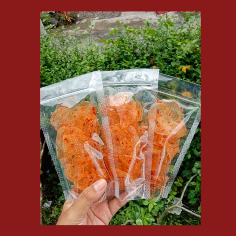 

cemilan keripik kaca pedas asin daun jeruk