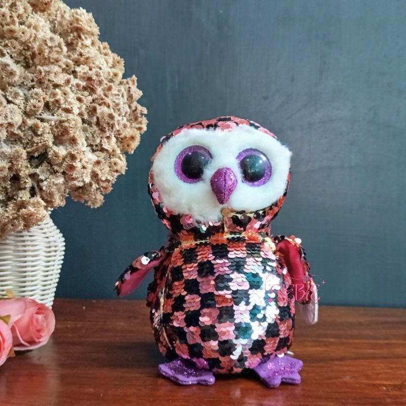 Boneka burung hantu flippables || plush toys sequins || ORI TY