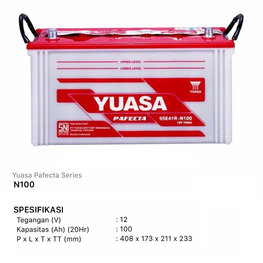 [SULTENG] Baterai Aki Basah YUASA N100 12V 100AH 95E41R / Aki Yuasa Pafecta N 100 12V 100AH Aki Accu