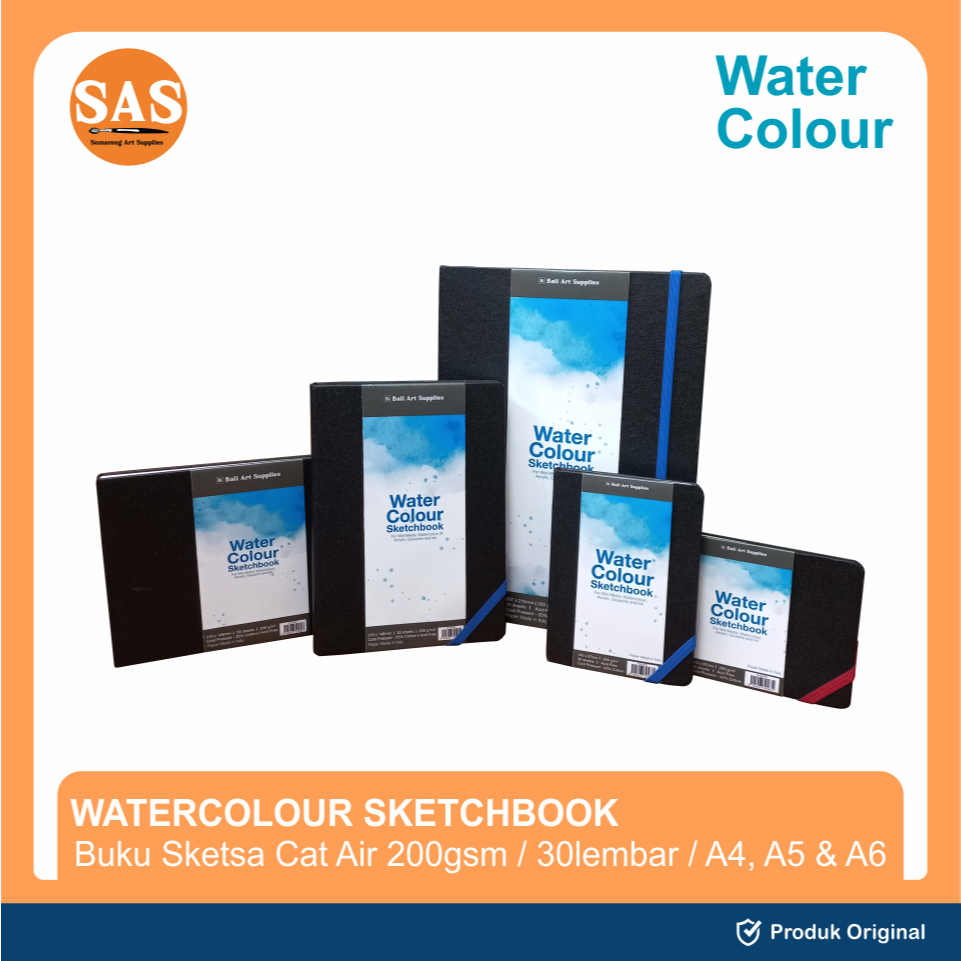

SAS - Watercolor Sketch Book Hard Cover in Sewing Binding 30 Lembar - 200gsm A4/A5/A6 - Buku Cat Air