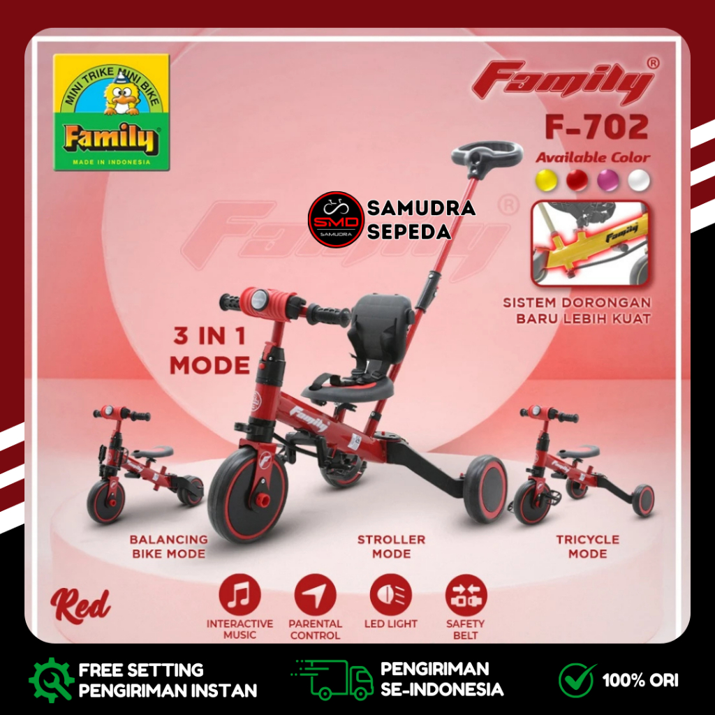 Sepeda Anak Balance Push Bike 3in1 Family F 702 Dorongan Musik Murah Bandung
