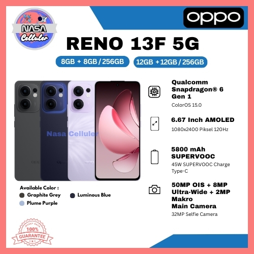 HP OPPO RENO 13F 5G 12/256GB, RENO 13F 5G 8/256GB & RENO 13F 8/256GB (GARANSI RESMI OPPO)