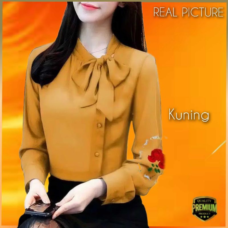 Atasan Wanita TM 7352 Baju Kemeja Blouse Kerja Elegan Korea Kuning