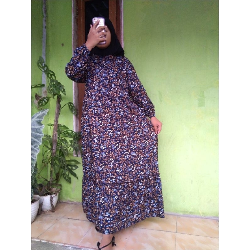 gamis rayon matif bunga jumbo/Dress rayon motof bunga ld 110 cm