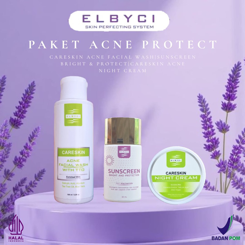 ELBYCI PAKET ACNE PROTECT WITH SUNCREEN PROTECT | AMPUH MENGHILANGKAN JERAWAT DAN BRUNTUSAN | BPOM &