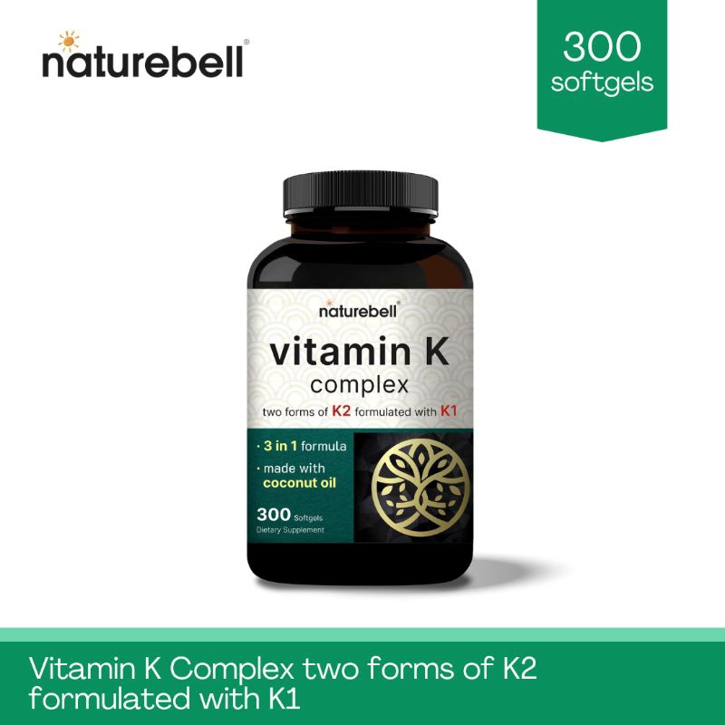 Naturebell Vitamin K Complex two forms of K2 formulated with K1 - 300 softgels