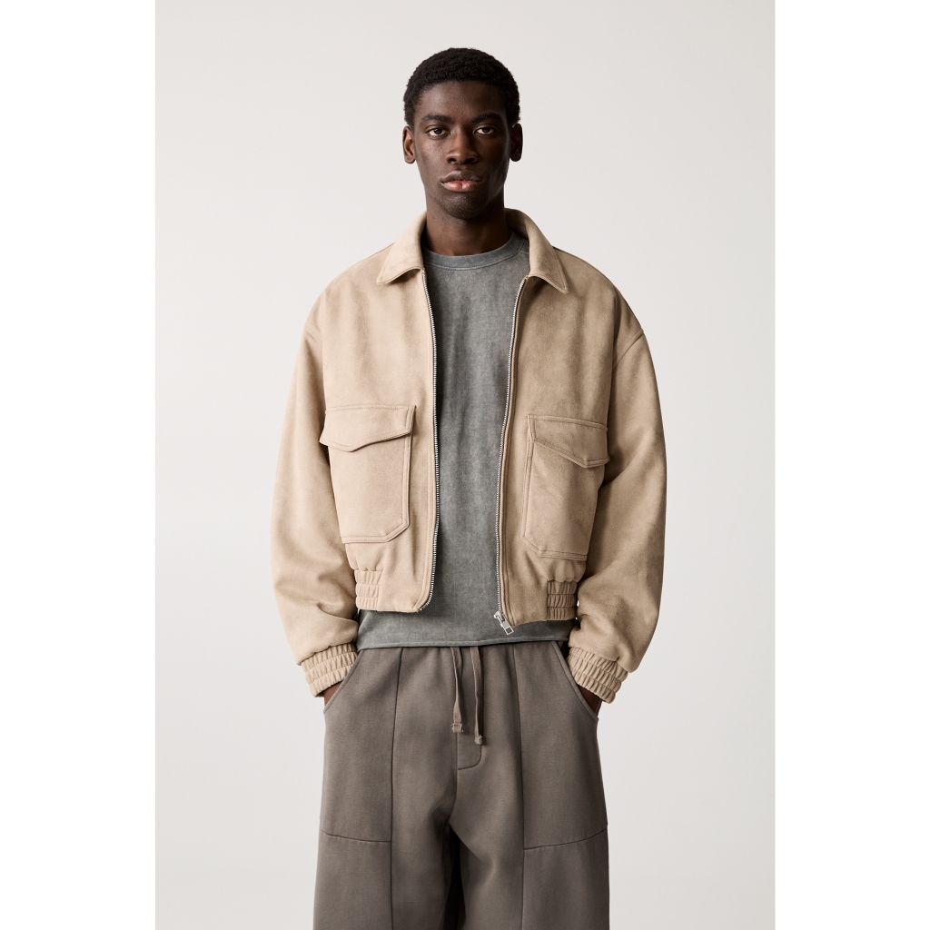 Pull&Bear Jaket suede imitasi crop