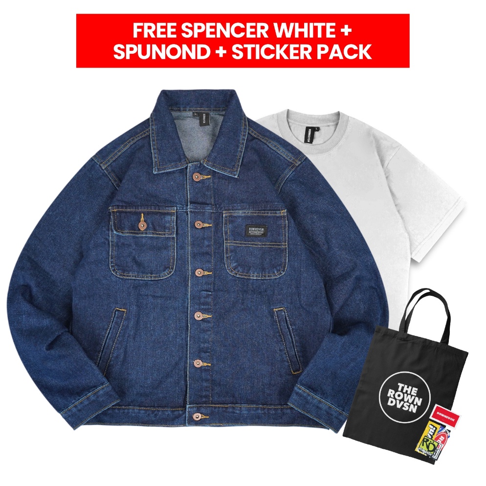 KODE Q3X GRATIS SPENCER WHITE  TOTEBAG SPUNBOND  STICKER PACK Rown Division Official Denim Jacket  R