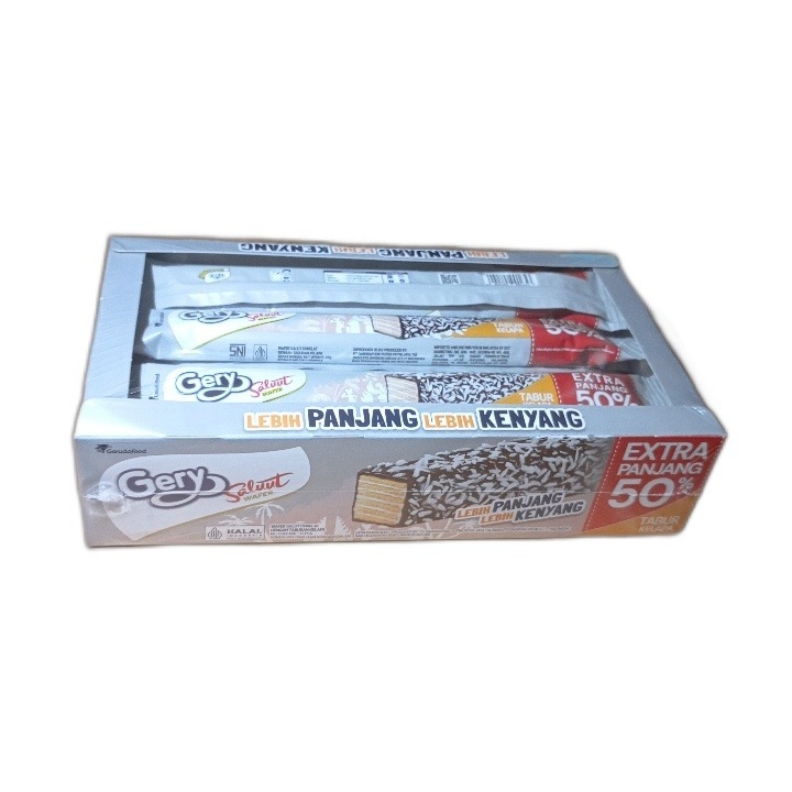 

GERY SALUUT WAFER TABUR KELAPA 1 BOX ISI 12 PCS LEBIH PANJANG LEBIH KENYANG