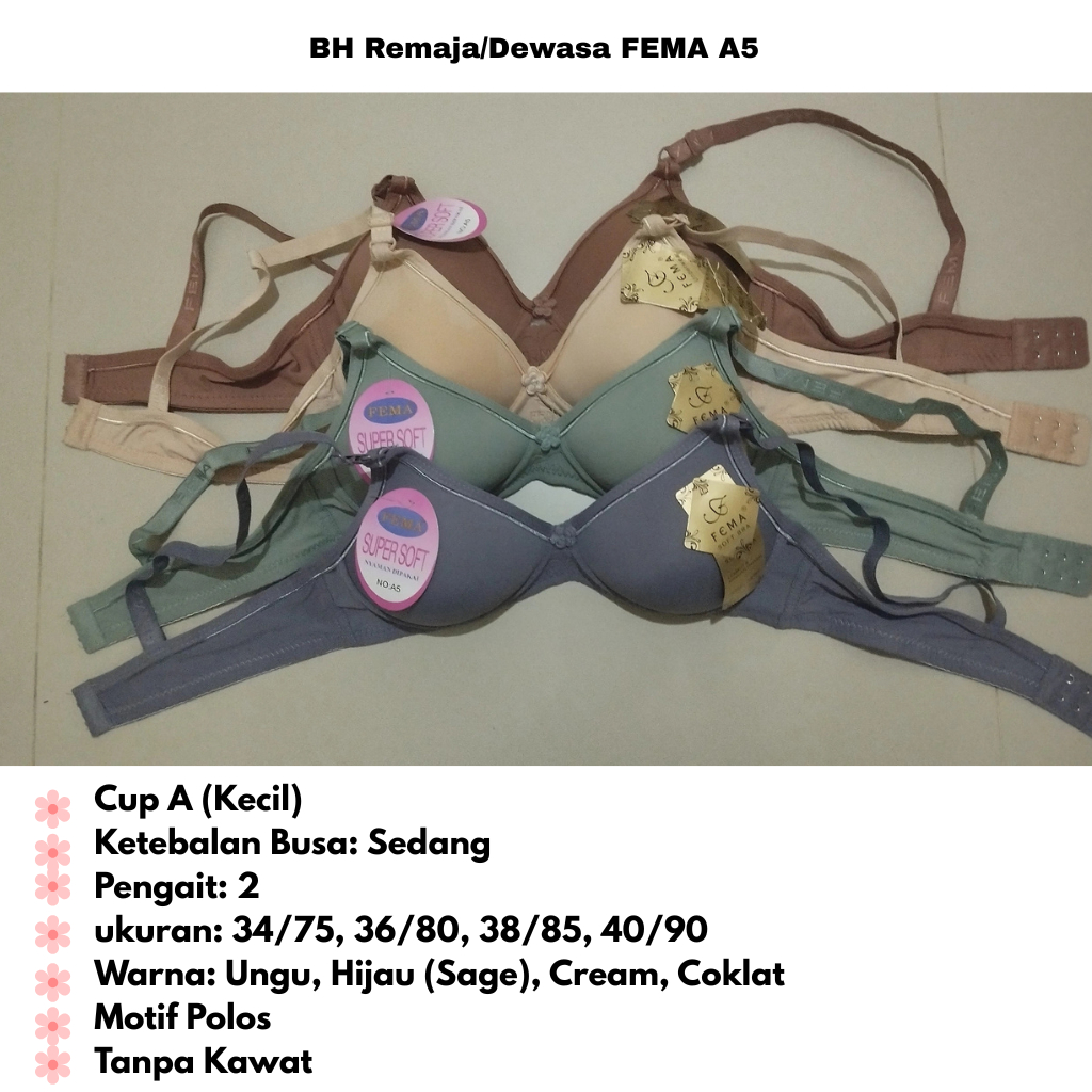 BH Remaja/Dewasa FEMA A5 Cup Kecil Ukuran 34-40