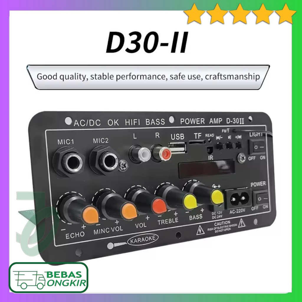 Modul Amplifier Board Speaker Aktif 30W Audio Bluetooth USB FM Subwoofer DIY AQIYU D30-II