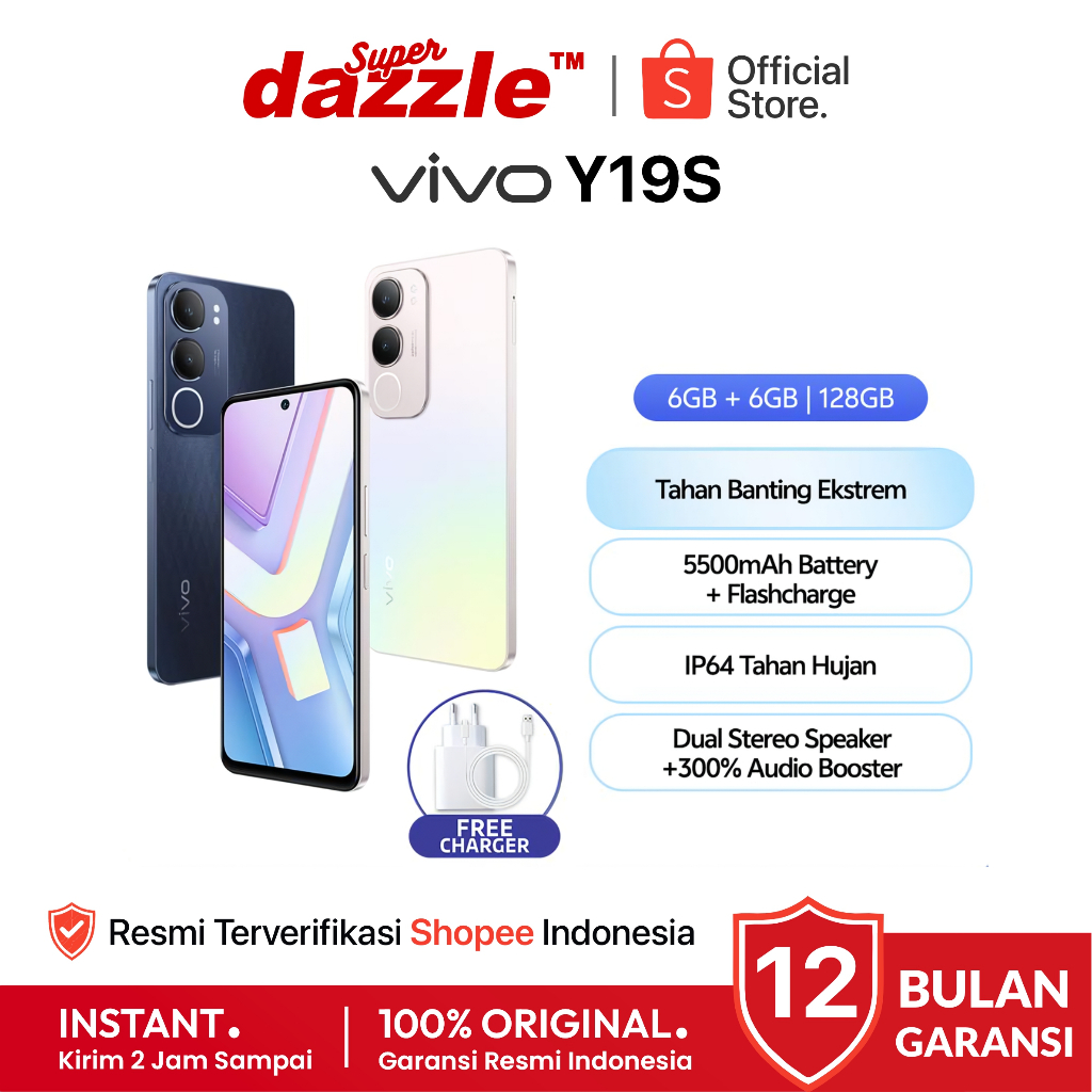 [ TERLARIS ] HP Vivo Y19s 6/128 4/128 4/64 GB Original 100% Garansi Resmi 12 Bulan VIVO Official Sto