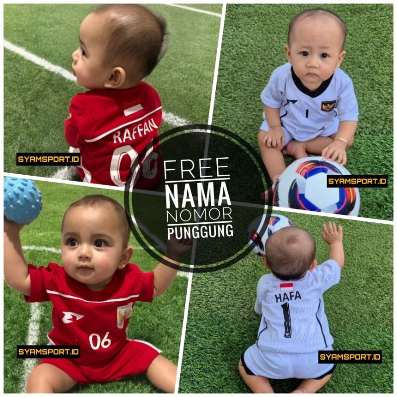 Jersey Bayi Timnas Indonesia Usia 4-10 Bulan Sampai 1 Tahun Setengah (Baju+Celana) FREE NAMESET | Ka