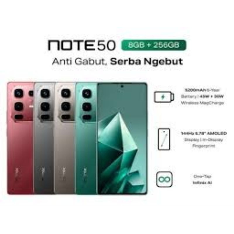 INFINIX NOTE 50 TERBARU RAM 8+8GB ROM 256GB GARANSI RESMI INFINIX 12 BULAN