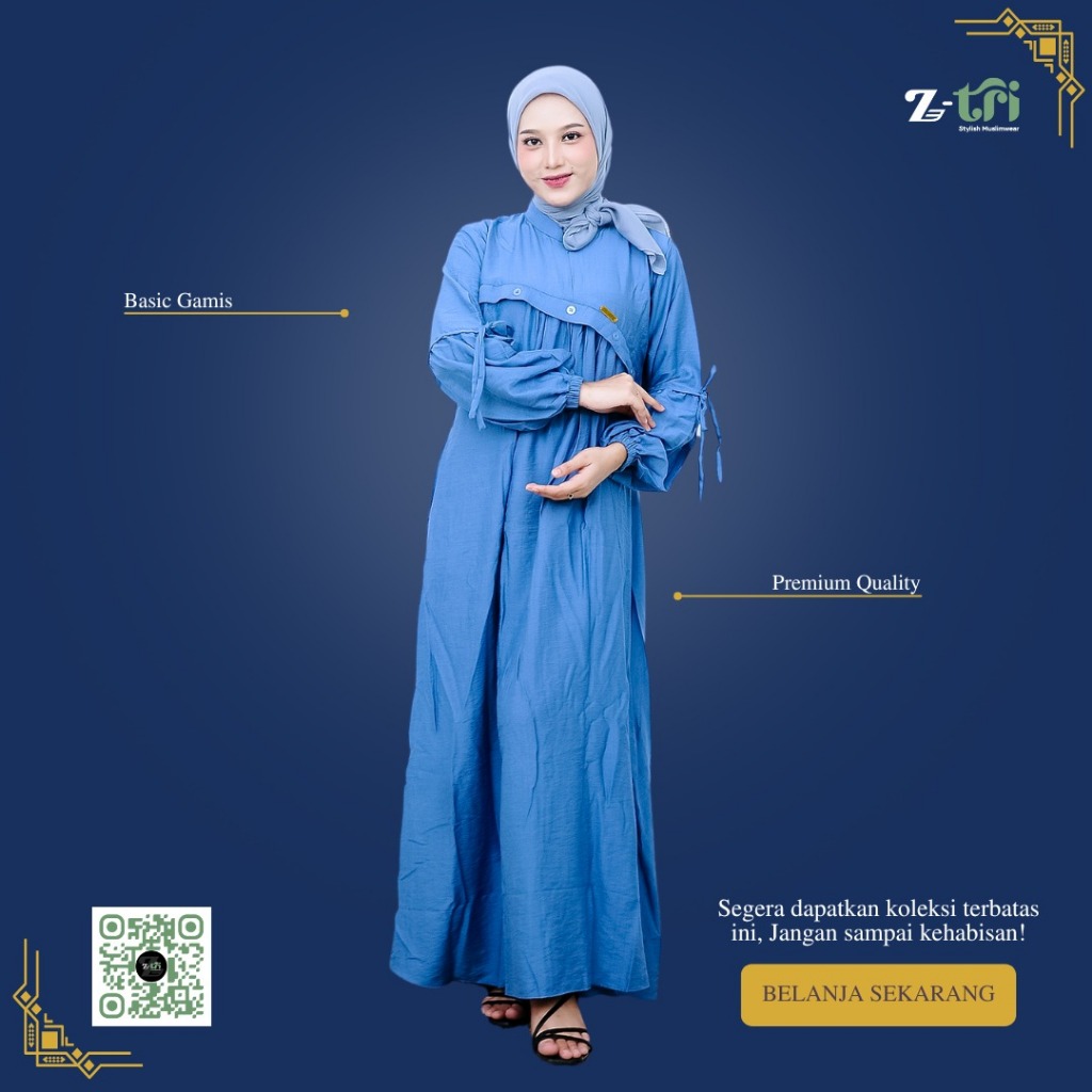 Z-tri Gamis Lengan Balon Polos Dress Wanita Elegan Casual untuk Pesta Kondangan Kekinian