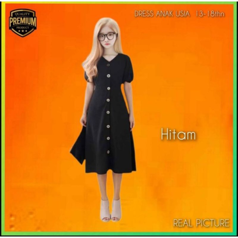 Midi Dress Anak Perempuan 13-18thn Chao Gaun Pesta Korea Remaja Hitam